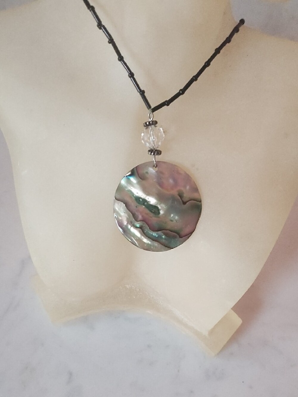 Abalone Shell Pendant Necklace in Green and Black - Women's Jewelry